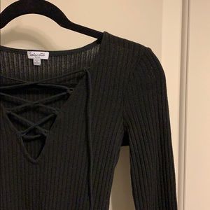 Splendid lace up ribbed stretch knit body suit